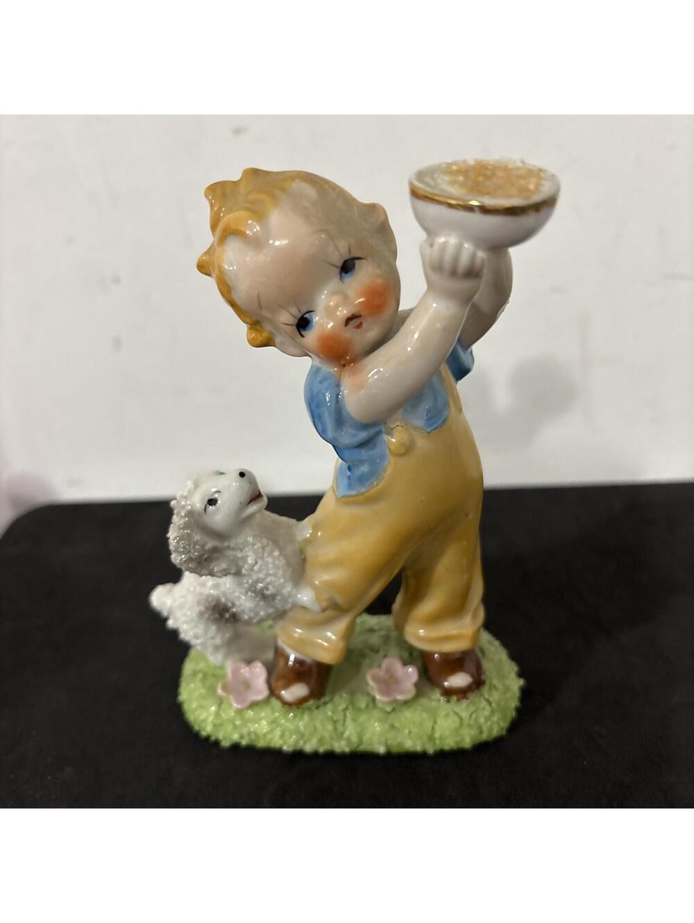 VTG UCAGCO CUTE YOUNG BOY HOLDING A‎ FOOD BOWL UP FROM HIS DOG FIGURINE JAPAN